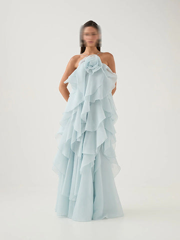 Holiday Wind Beach Beach Sling Skirt 2025 Summer New Hanging Neck Sleeveless Leaves Side Solid Dress